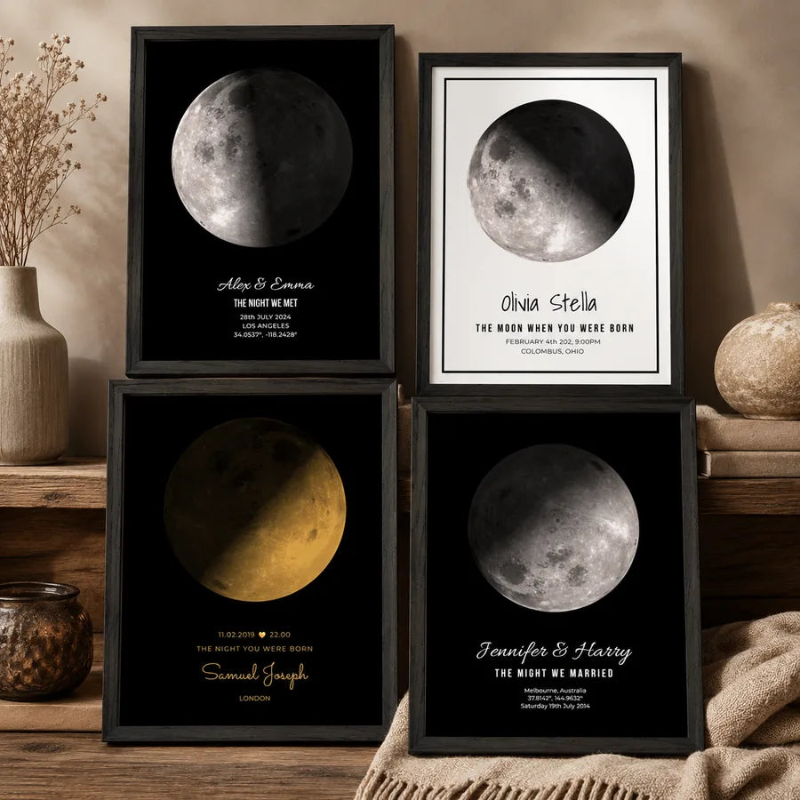 Framed personalised moon phase print