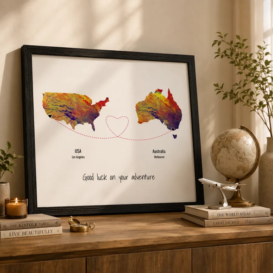 Framed personalised journey map print