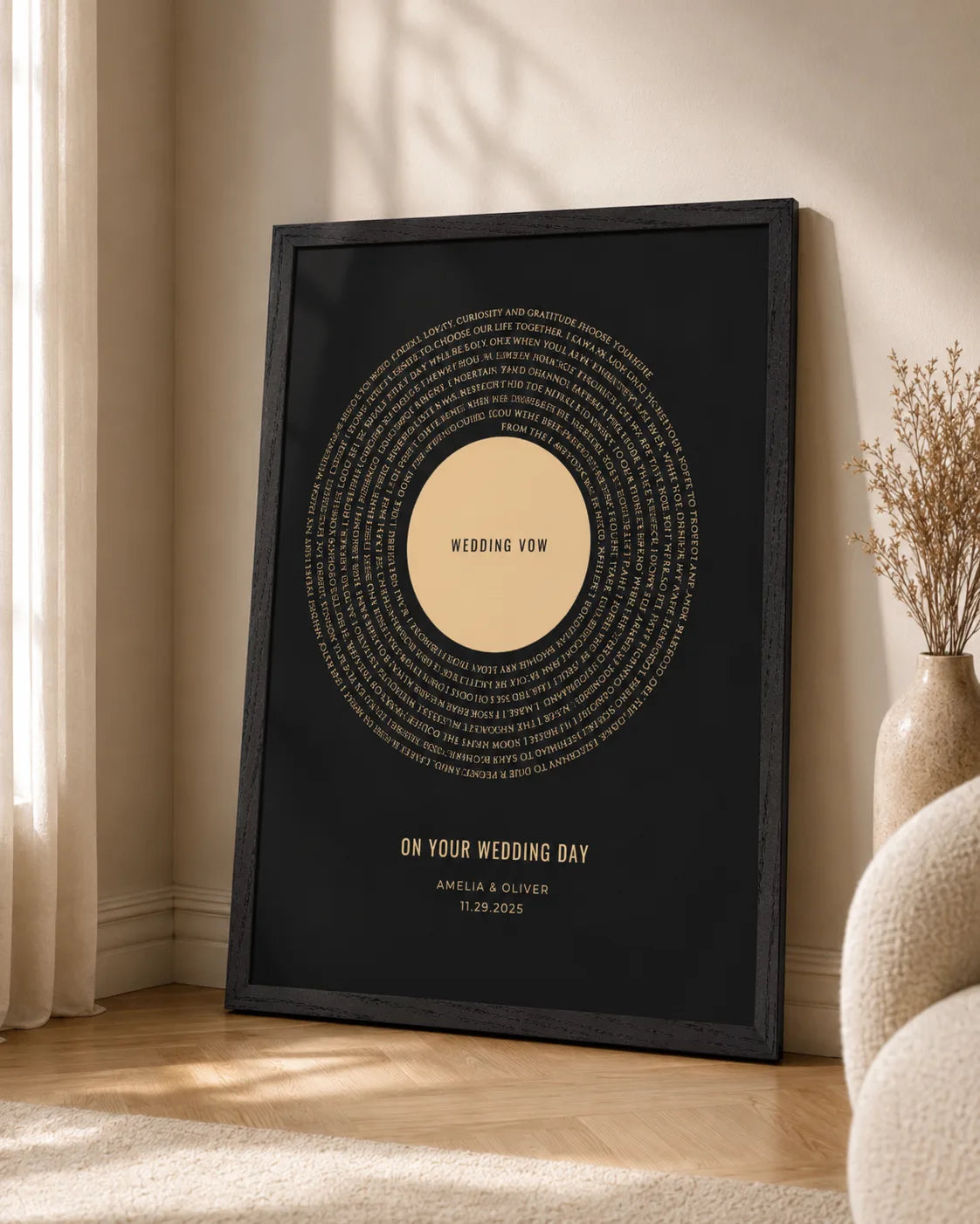 Framed custom text print styled with plants