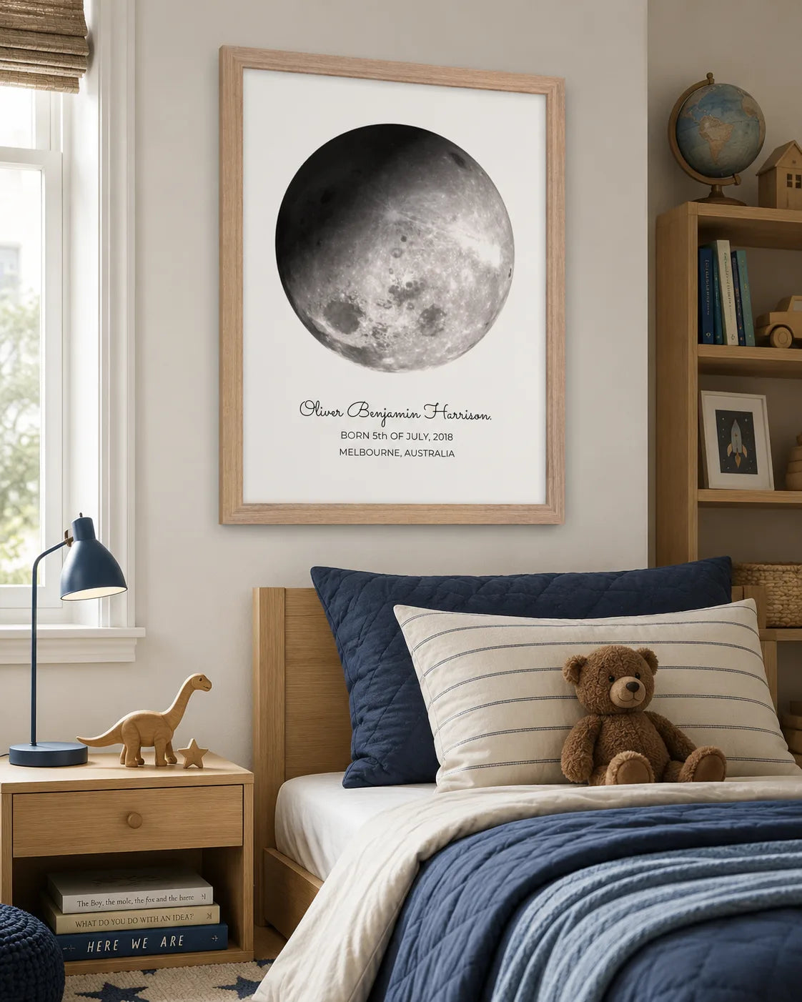 Couple with a framed moon phase print